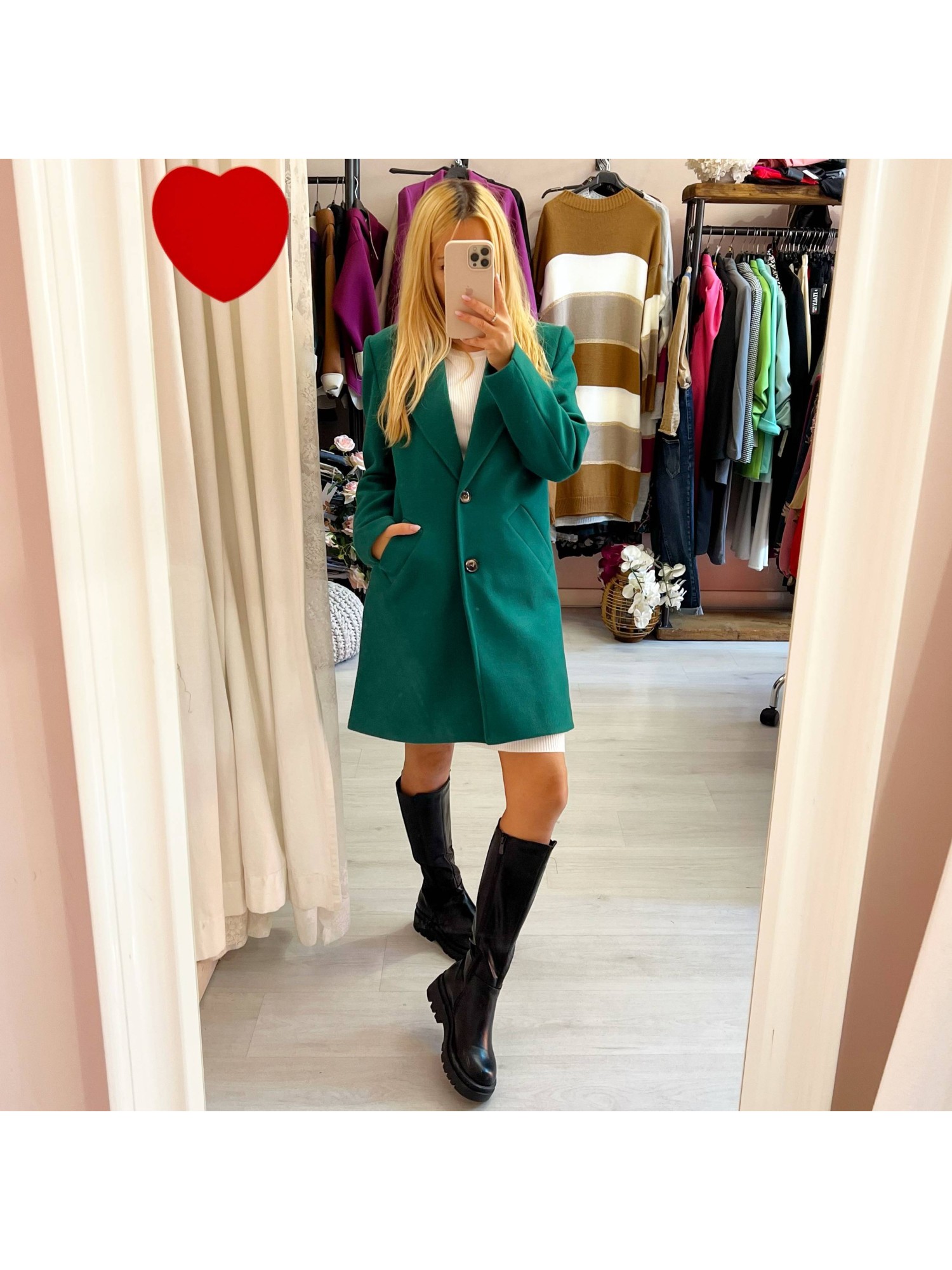 Cappotto Donna verde con chiusura con bottoni nascosti STAN STUDIO