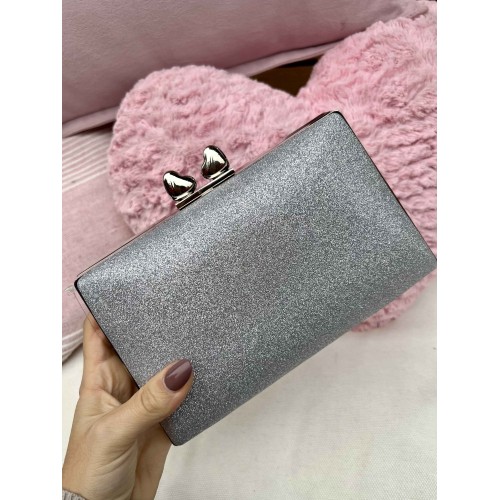 Pochette rigida glitter ARGENTO chiusura a cuori 