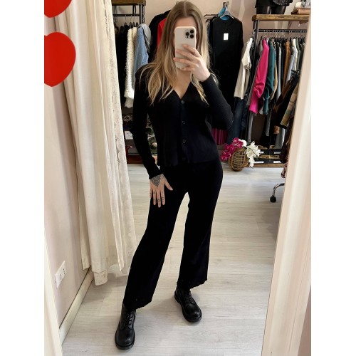 Completo 3 pezzi canotta cardigan e pantaloni NERO