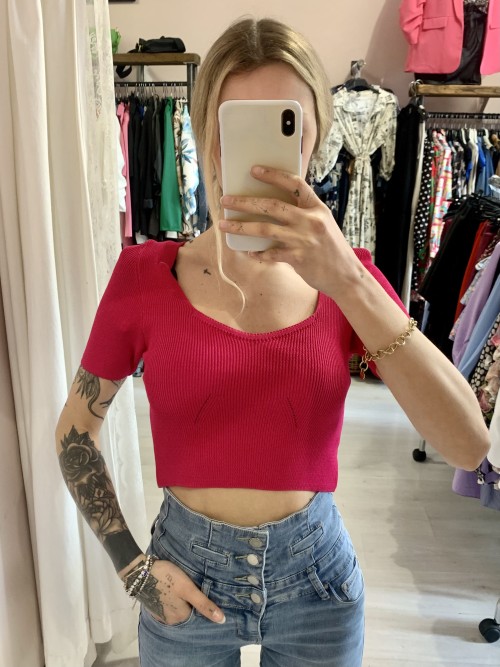 Maglia corta crop top FUCSIA