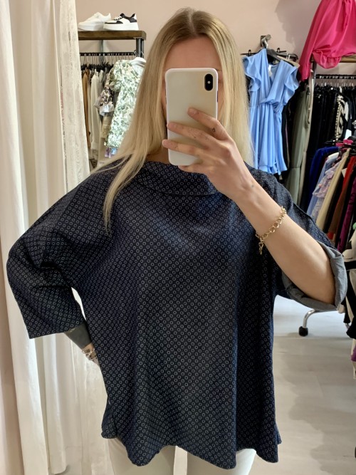 Maxi blusa effetto jeans fiorellini