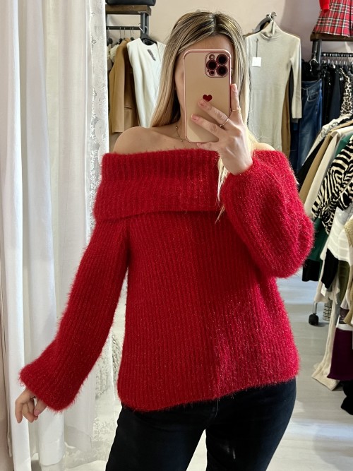 Maglione morbidissimo scollo bardot ROSSO