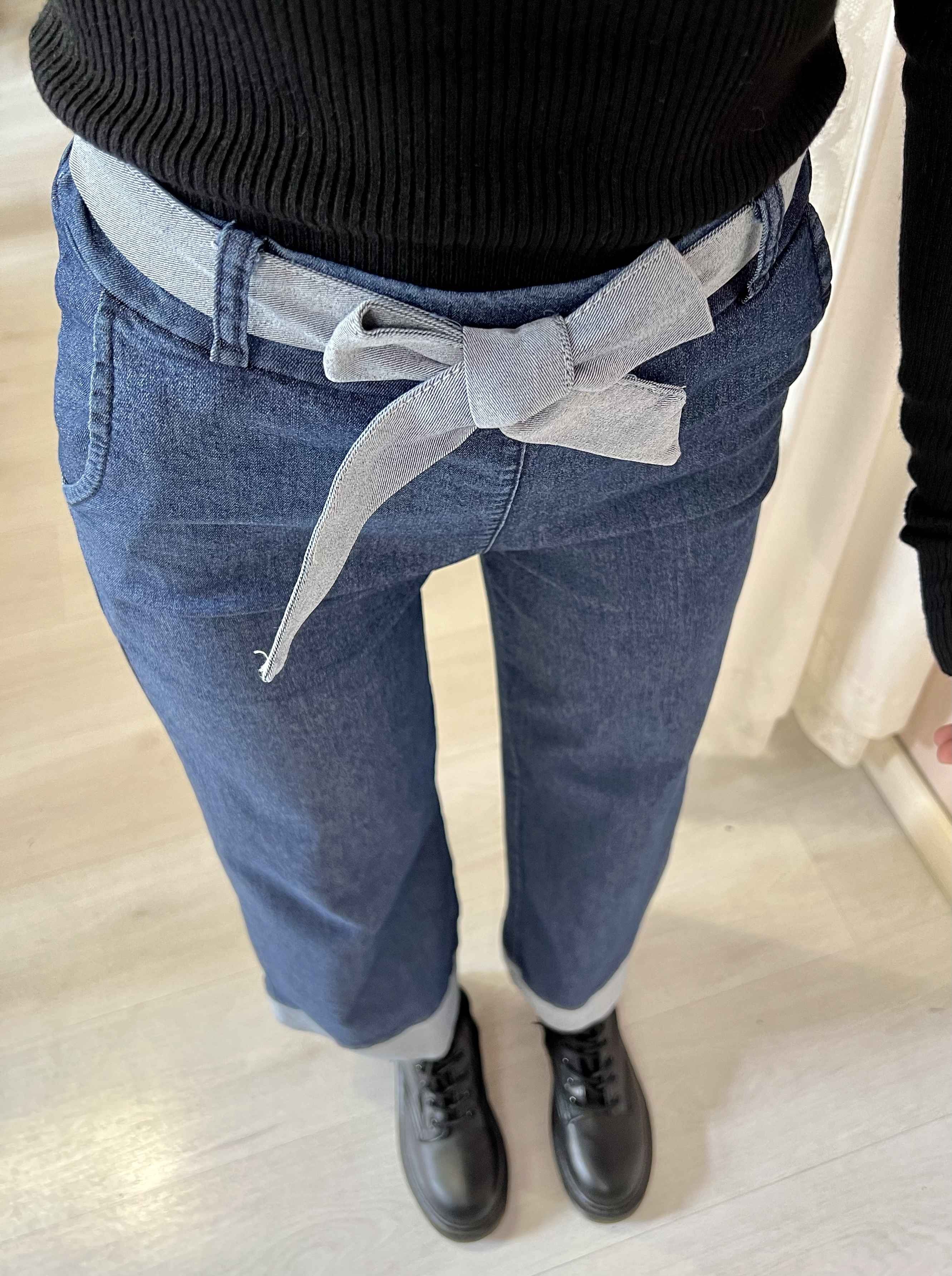 PANTALONI JEANS LARGHI A PALAZZO morbidi corti donna capri