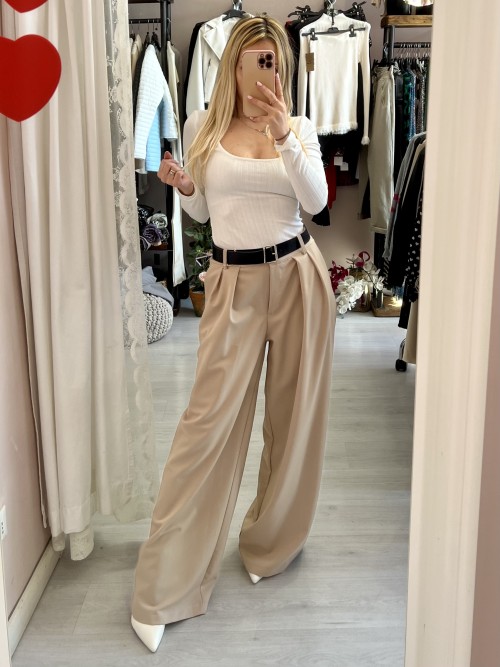 Pantaloni LUCILLA beige con cintura