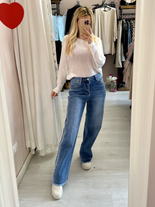 Jeans palazzo SHINY strass laterali TAGLIE GRANDI