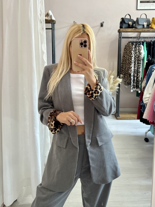 Blazer EMMA risvolto leopardato grigio