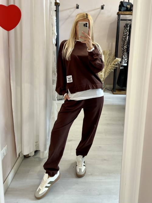 Completo DILETTA felpa e pantalone cioccolato