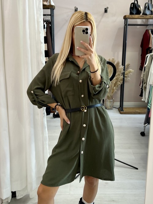 Vestito CHEMISIER con cintura verde militare